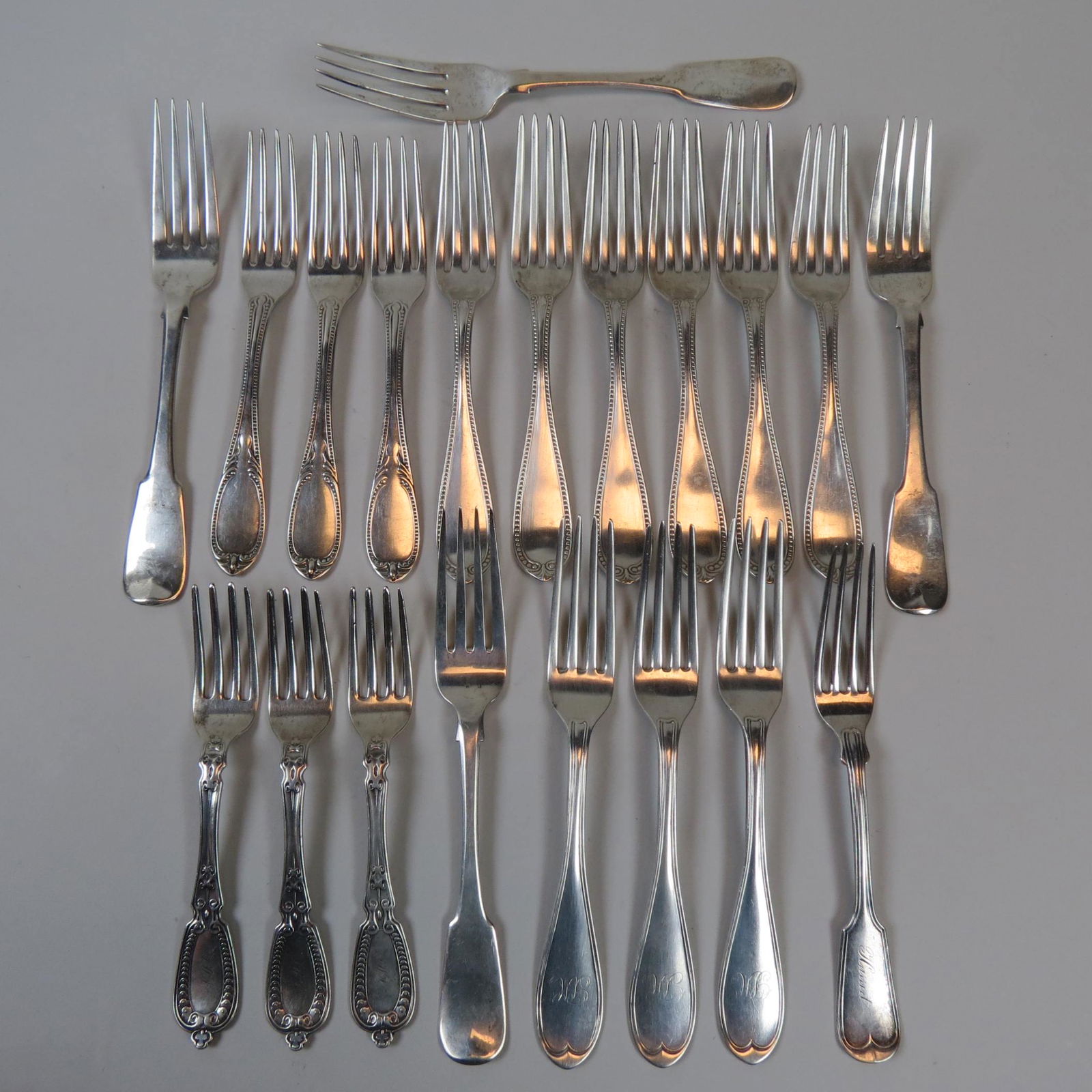 20 American Coin Silver Forks, (1 of 9)