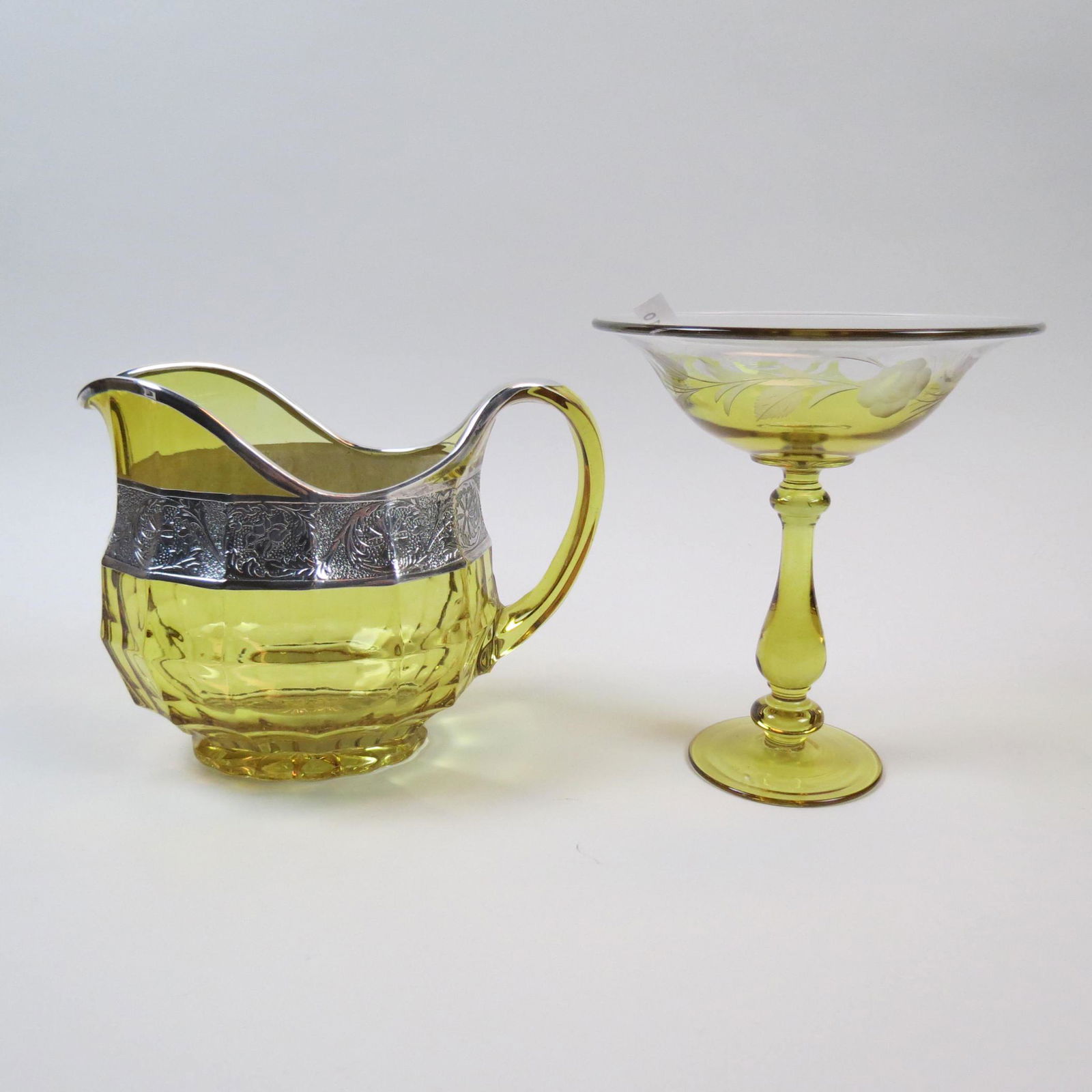 2 pcs. Canary Yellow Glass; Silver Overlay (1 of 7)