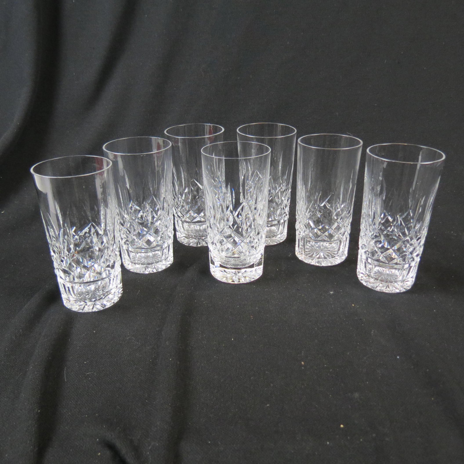 7 Waterford Lismore Cut Crystal Beverage Glasses,,: or Iced Beverage, 5 1/2", signed, excellent.