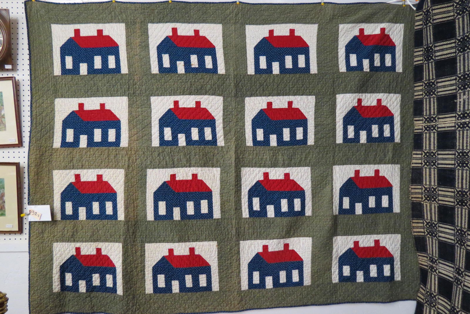 Antique Handmade Quilt with Cottages, (1 of 5)