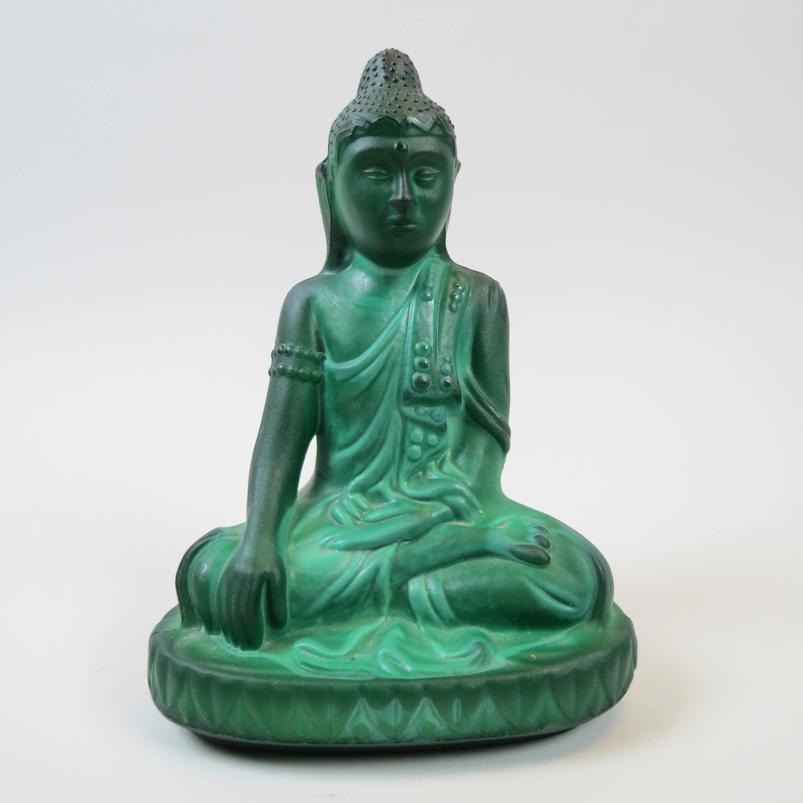 Malachite Glass Figurine of a Seated Buddha,: 8".