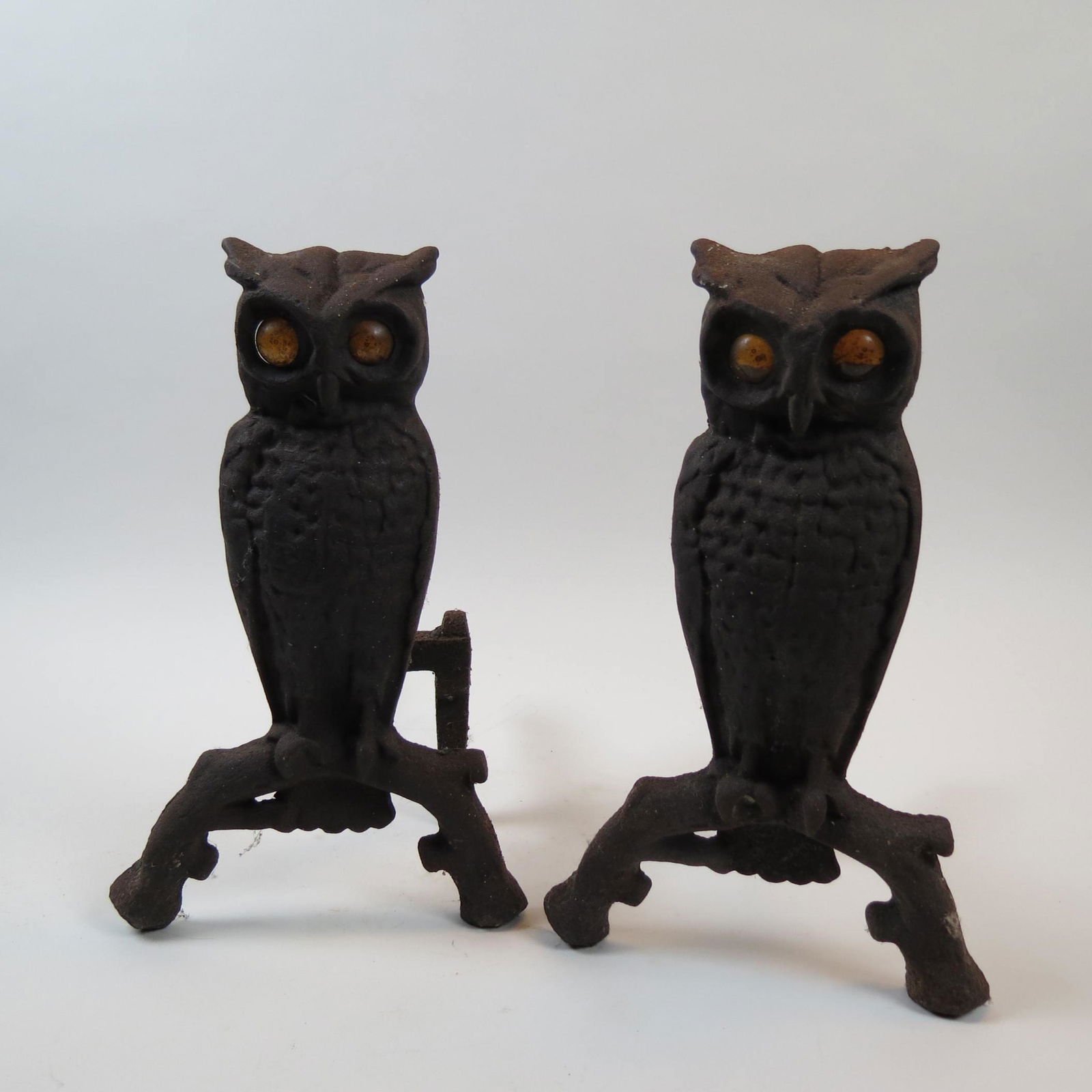 Cast Iron Figural Owl Andirons, (1 of 5)