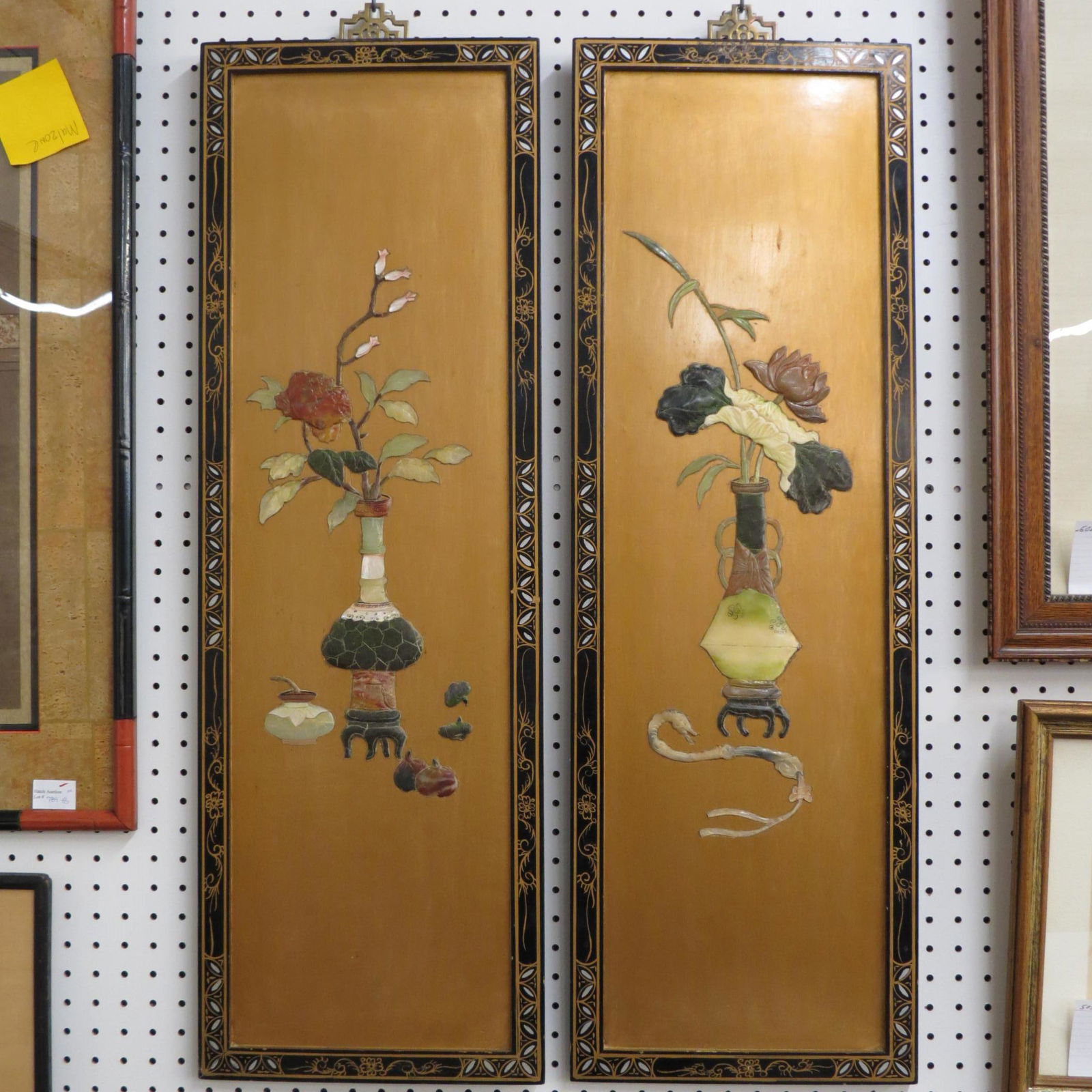 Pair of Chinese Plaques with Carved Jade, (1 of 3)