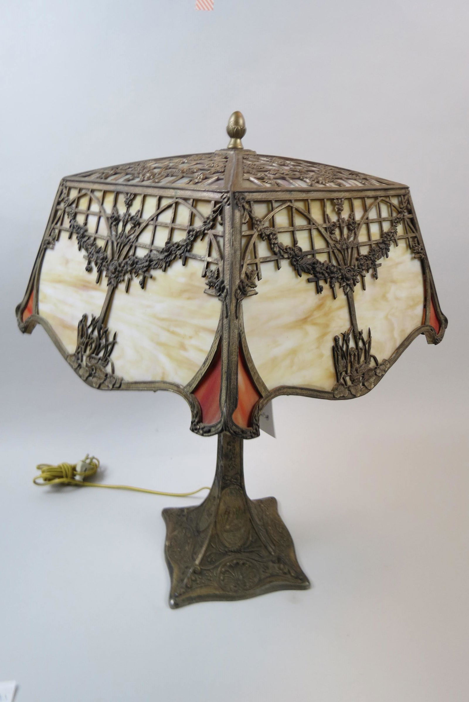 Antique Slag Glass Lamp with Overlay Shade, (1 of 15)