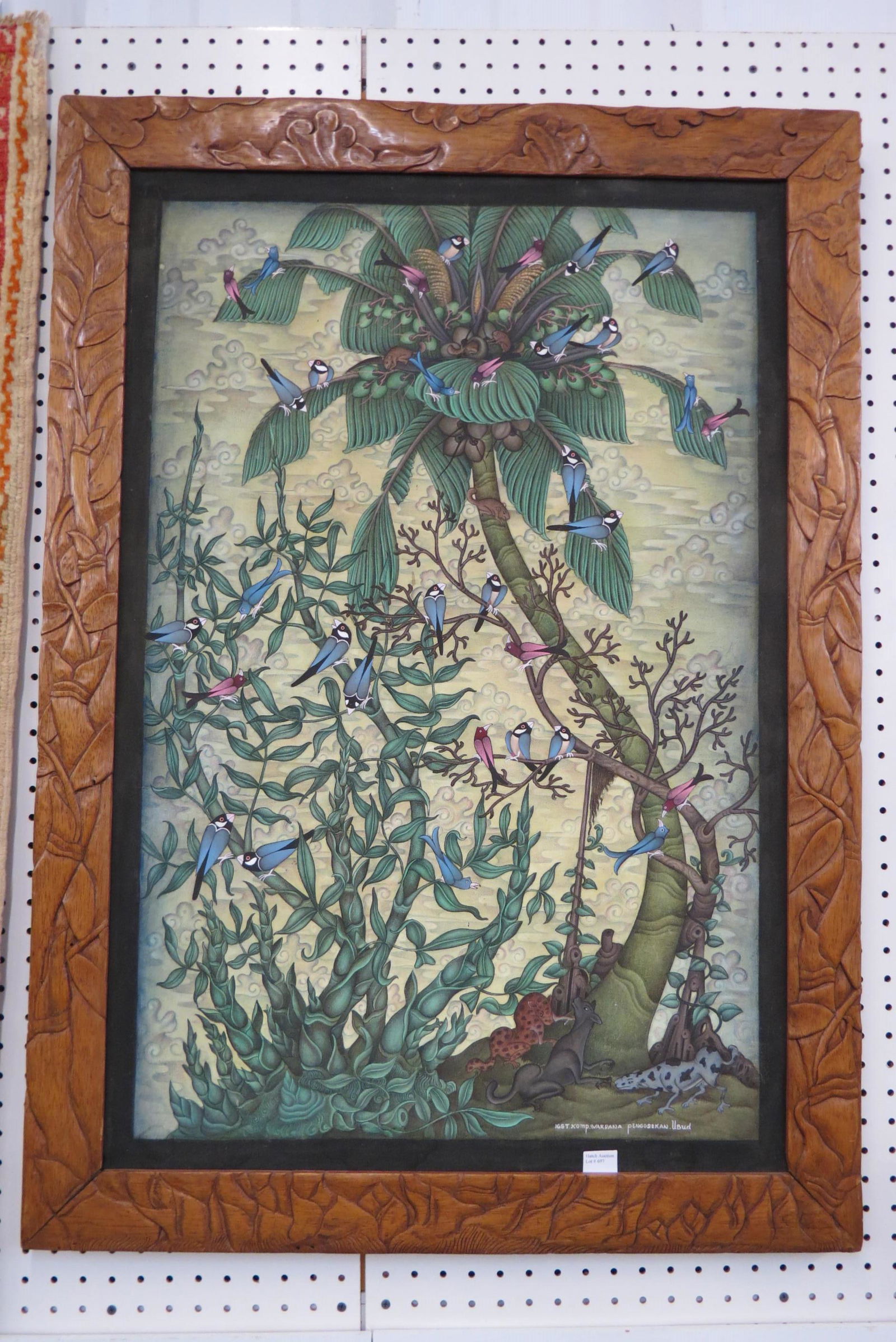 Ubud Bali Painting with Birds, Coconut Palm, (1 of 5)