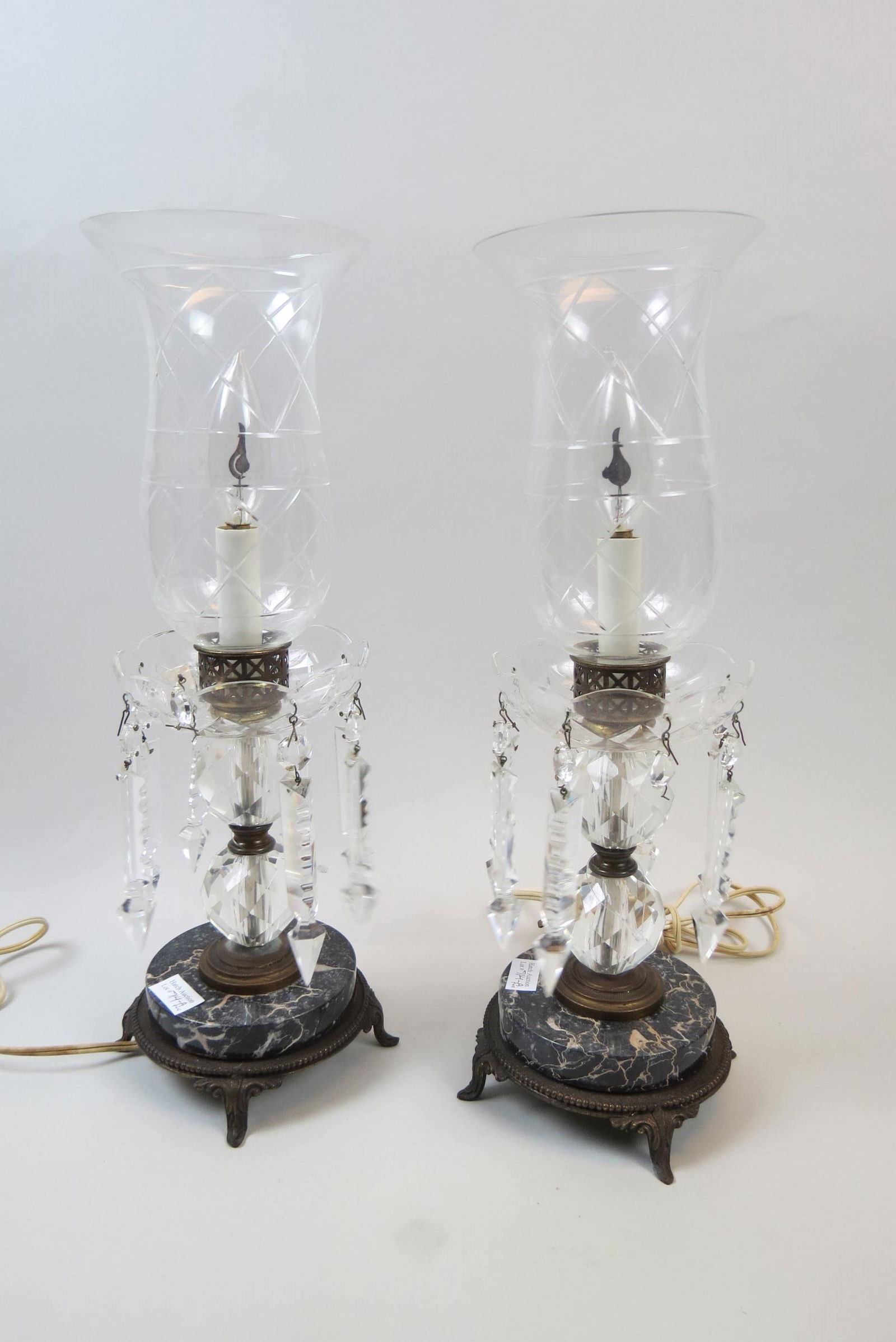 Pair of Antique Lamps with Long Prisms, (1 of 5)