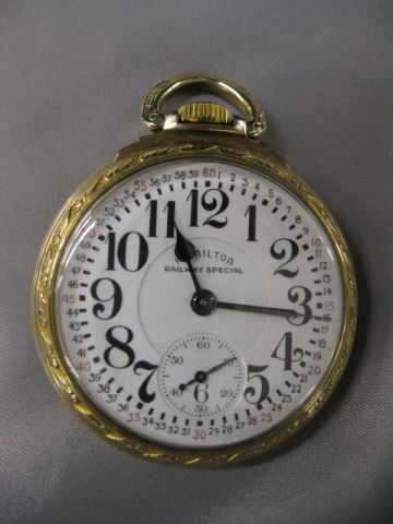 Hamilton Railroad Pocketwatch,: #992-B model, 21 jewel, 16 size, openface, circa 1946, working.