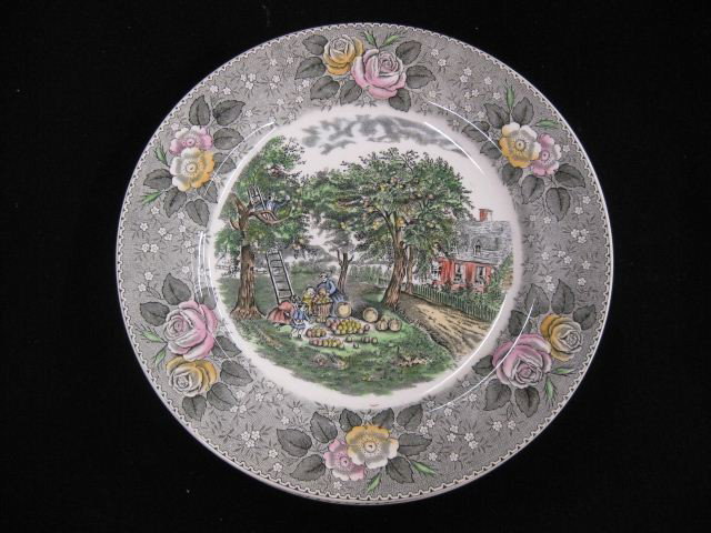 Set of 8 Adams N. Currier Ironstone Plate,: various scenes, 10 1/2", excellent.