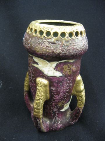 Amphora Art Pottery Vase,: biomorphic design with seaguls on textured burgundy glaze, gold tri-handled, openwork rim, 7", excellent. Much of the collector interest in European ceramics from the early 20th century has been focus
