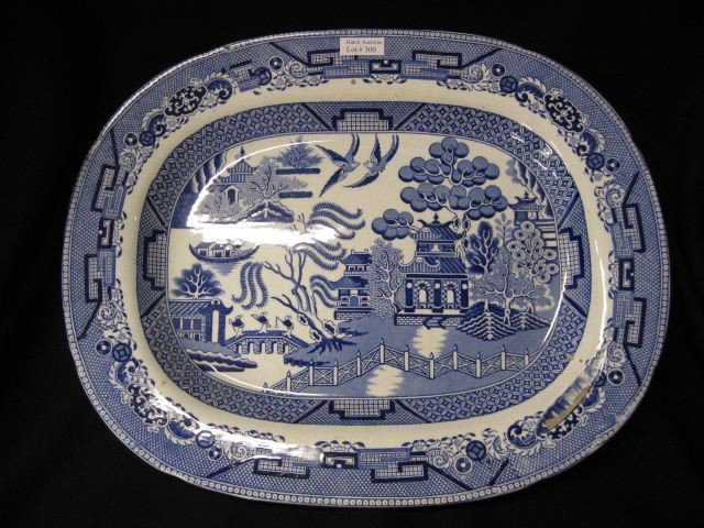 Blue Willow Ironstone Platter,: 13" x 16", one factory flaw.
