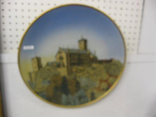 Mettlach Charger,: incised scene of castle, #2361-B, 17 1/2", excellent.