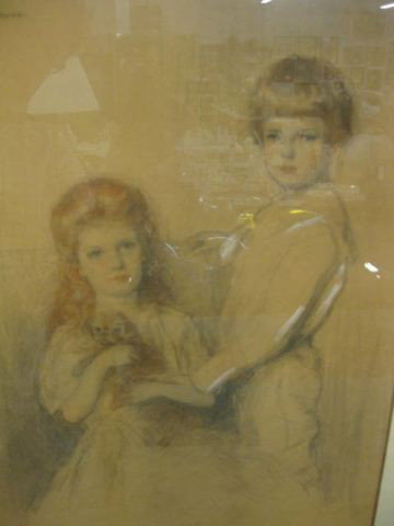 W.H. Hyde, Drawing, Children & Puppy, well listed : well listed artist, circa 1917, image area approx. 18" x 12". Biography from Cornish Colony Museum: William Henry Hyde (1856-1943) was a painter of portraits and landscapes as well as being a popular 