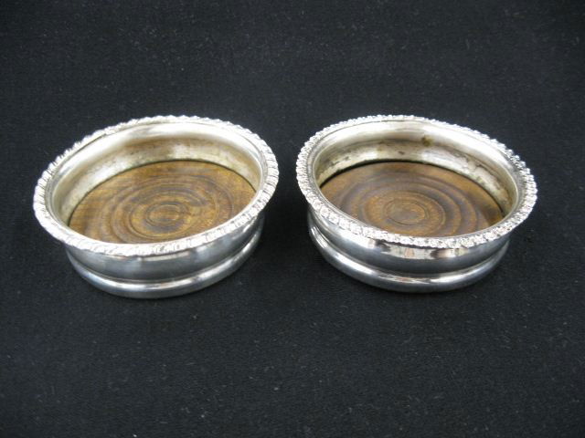 Pair of English Sterling Silver Coasters, 3-1/2": 3-1/2" diameter x 1" tall.