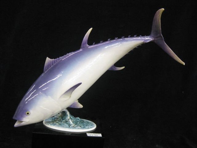 Royal Worcester Porclelain Figurine "Bluefin Tuna: Tuna", modelled by R. Van Ruyckevelt, #149 of 500, with certificate, 13" on base, chip on top of tail.