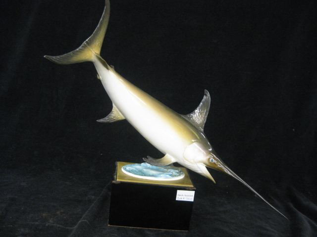 Royal Worcester Porcelain Figurine "Swordfish", : modelled by R. Van Ruyckevelt, #108 of 500, 14" on base, with certificate, excellent.