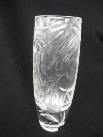Wayland H. Cato III. Engraved Crystal Vase,: profile of a female with flowers in her hair, 7 1/2" tall, signed, excellent, well listed artist. Wayland was born on February 22, 1948 in Charlotte, NC. He began his art at an early age. From pencil 