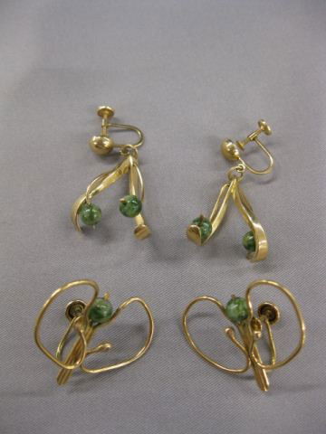 2 Pair 14k Gold & Jade Earrings by Winfred Clark: by Winfred Clark Shaw, exhibited 1960-1962, 1 1/4" & 1 1/2". W I N F I E L D F I N E A R T I N J E W E L R Y I'm very pleased to present a collection of rare jewelry by Winfield Fine Art in Jewelry, a