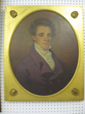 Portrait of Young Man, oil on canvas, oval image a: oil on canvas, oval image area 22" x 27".