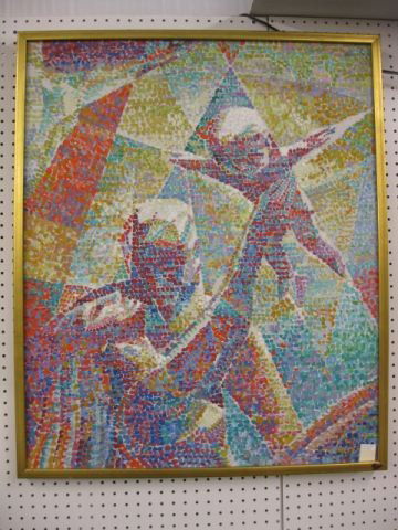 Lumen Martin Winter, Oil, Pointism Style,: with madonna & child, famous muralist, image area 30" x 36". LUMEN MARTIN WINTER (1908 - 1982) Lumen Martin Winter, America's most reknowned muralist, spent his childhood in western Kansas, on his fat