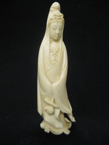 Chinese Carved Ivory Figurine of a goddess, signe: signed, 6 1/2" long.