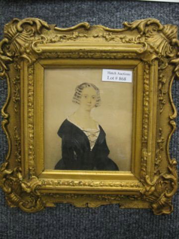 19th Century Miniature Portrait of Young Girl, ima: image area 3 3/4" x 4 1/2", in gilt frame.