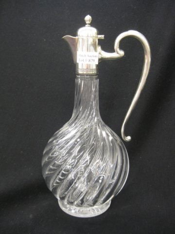 Christofle French Silverplate Claret Jug, swirling: swirling glass base attributed to Baccarat, 10 1/2", circa 1900, excellent.