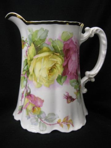 Bavarian Porcelain Pitcher, multi-color rose decor: multi-color rose decor, 8 1/2", excellent.