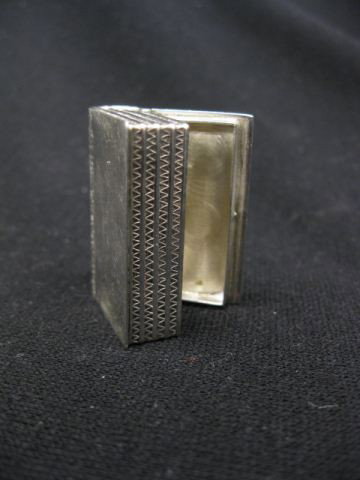 Victorian Sterling Silver Figural Pill Box, book : book form, finely engraved, 1" x 1 1/2", unmarked.