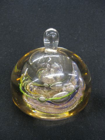 Leon Applebaum Art Glass Paperweight, multi-color: multi-color swirl with bubbles, perfume bottle style with dabber, 3 1/2", signed, excellent. Born in Toledo, Ohio, in 1945, Leon Applebaum grew up in what would become the birthplace of American studi
