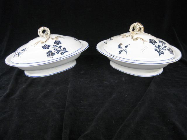 Pair of Wedgwood Ironstone Covered Vegetable Dish: Dishes, circa 1890, ribbon handles, 6" x 9".
