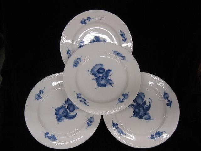 4 Royal Copenhagen "Blue Flowers" porcelain dinne: porcelain dinner plates, 10", #10/897, one has rim flake.