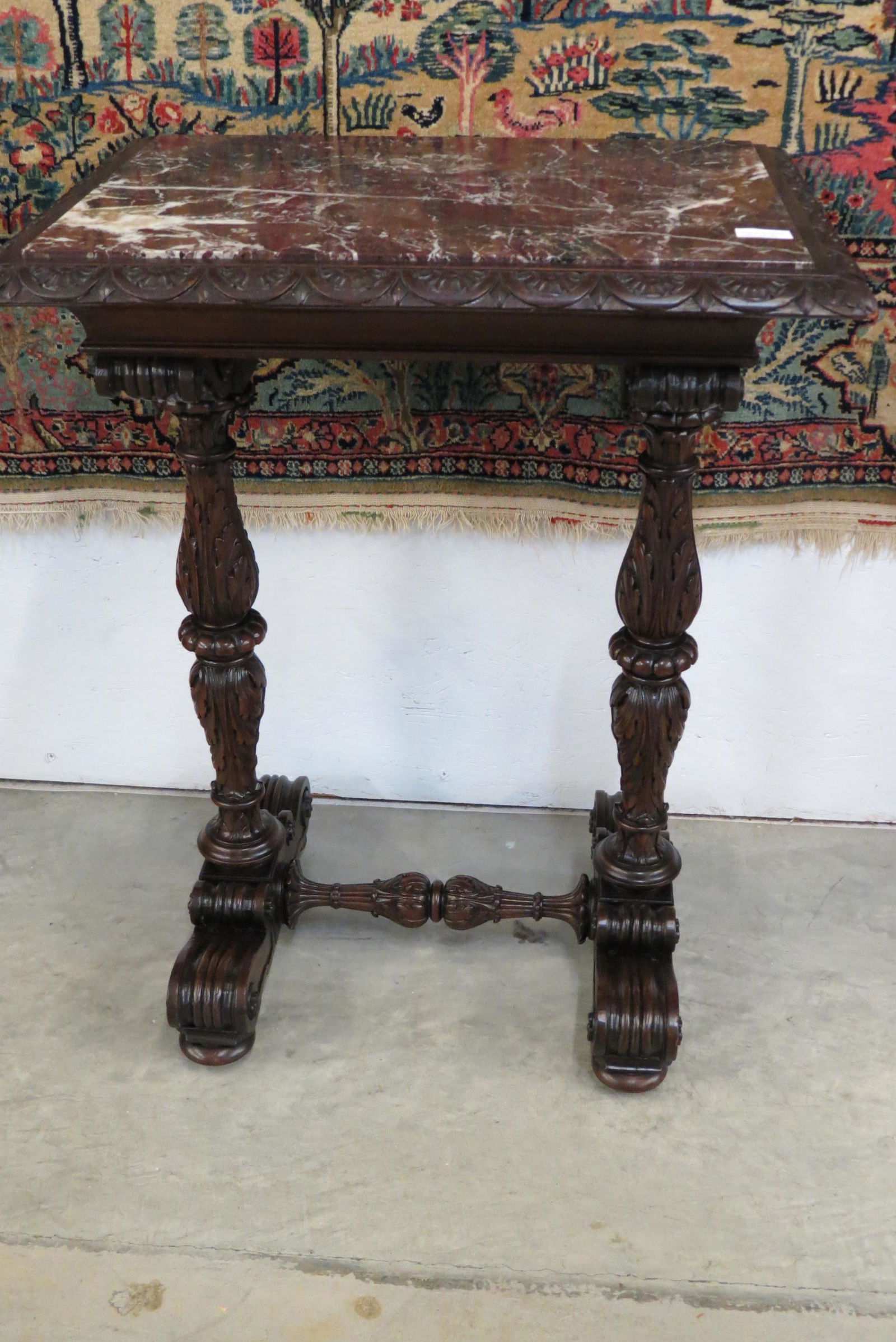 Italian Carved Wooden Table with Marble Top, (1 of 5)