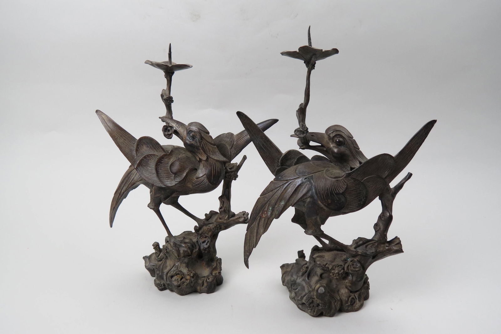 Pair of Japanese Bronze Figural Candlesticks, (1 of 12)