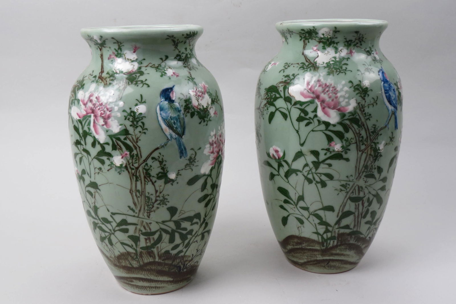 Pair of Asian Celadon Pottery Vases, (1 of 5)