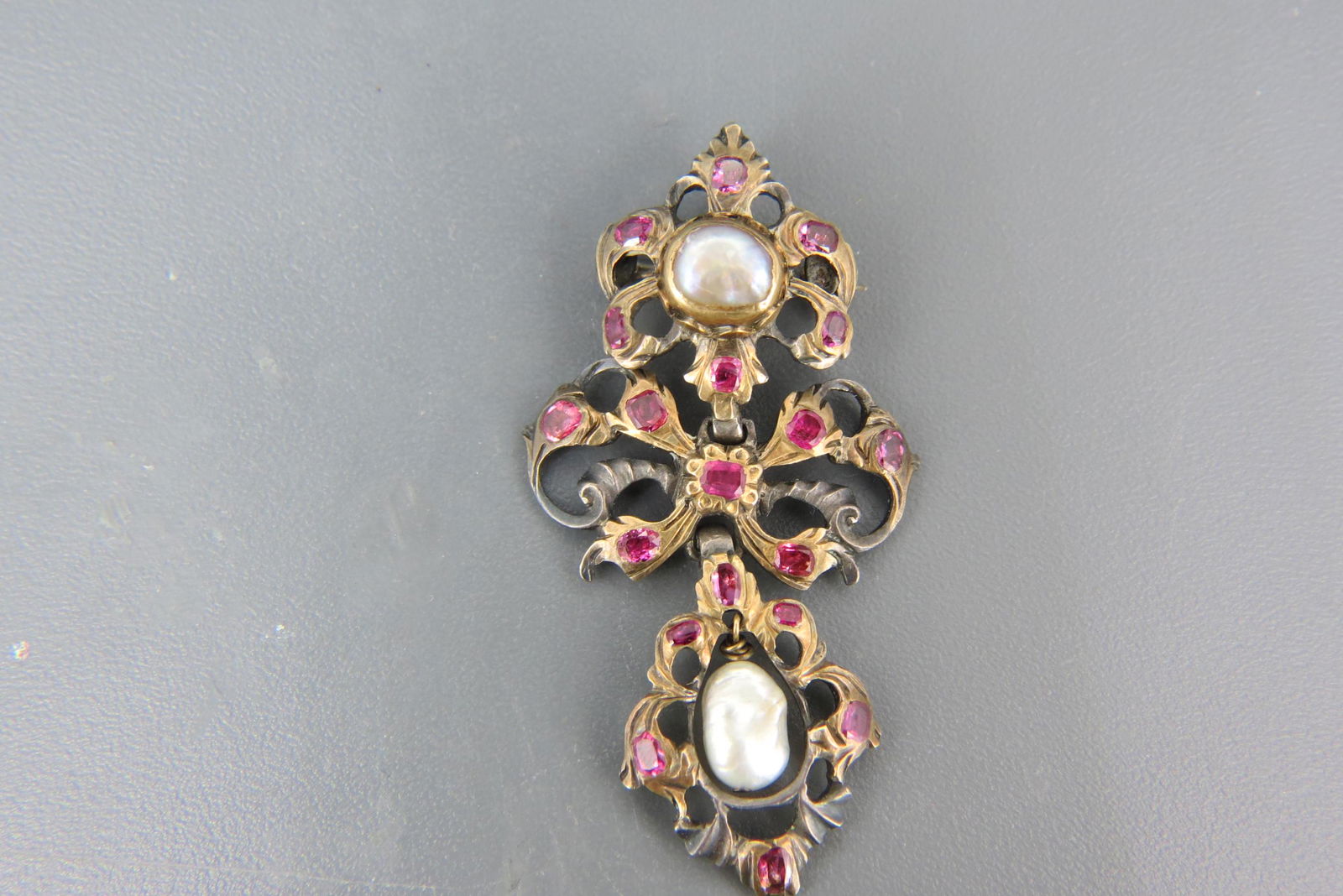 Early Austria-Hungary Ruby & Pearl Brooch, (1 of 5)