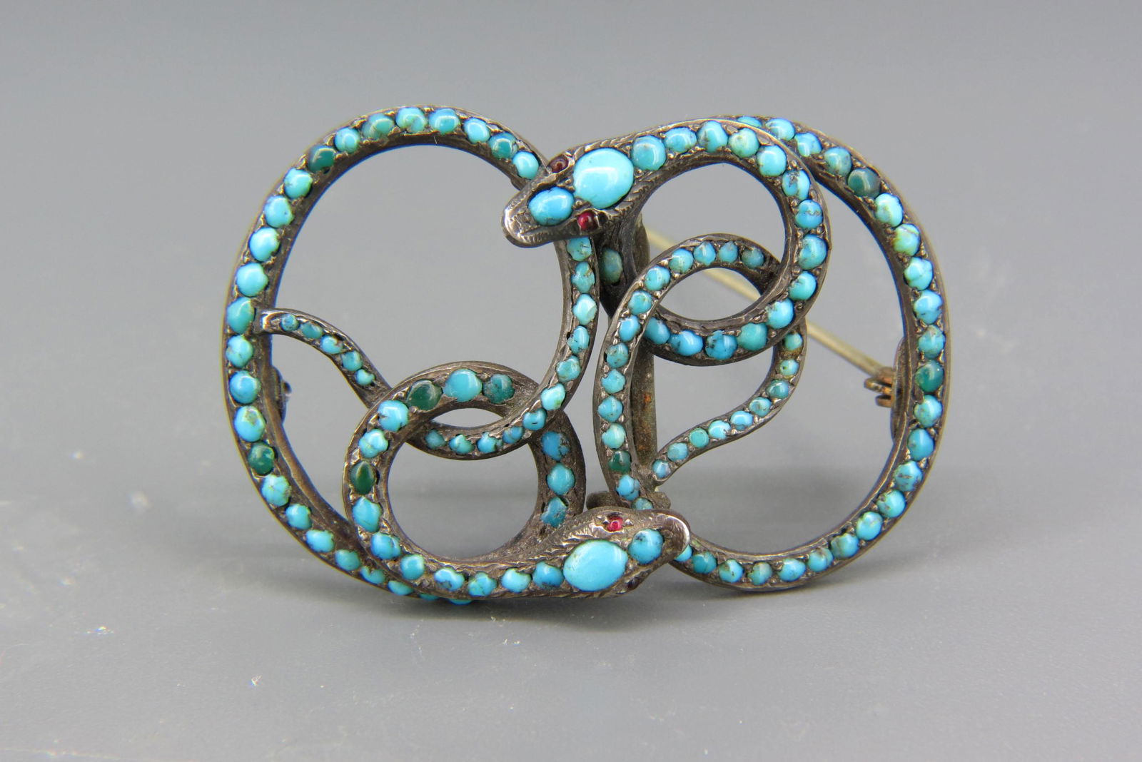 Early Turquoise & Silver Figural Snake Brooch, (1 of 6)