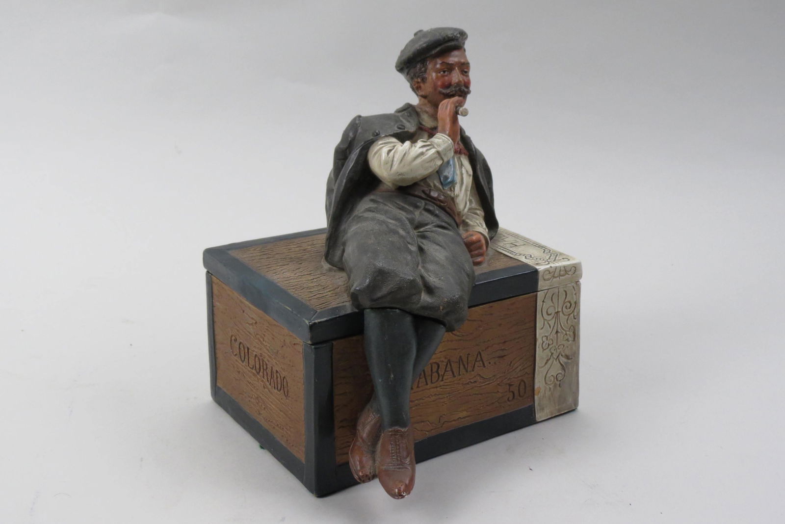 Victorian Pottery Tobacco Jar Man seated on Crate (1 of 7)