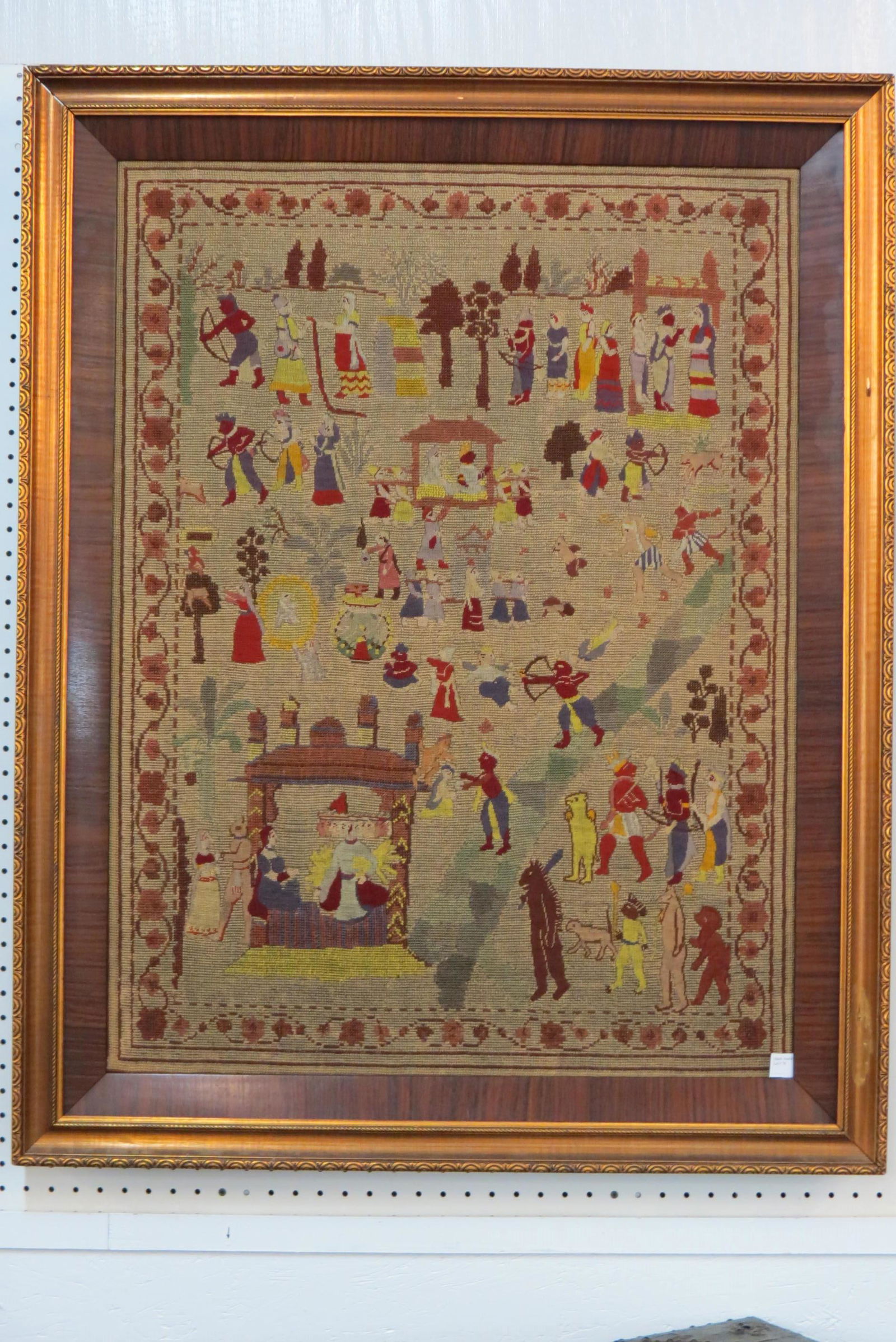 Scarce Early Needlepoint with Indians, Animals, (1 of 4)