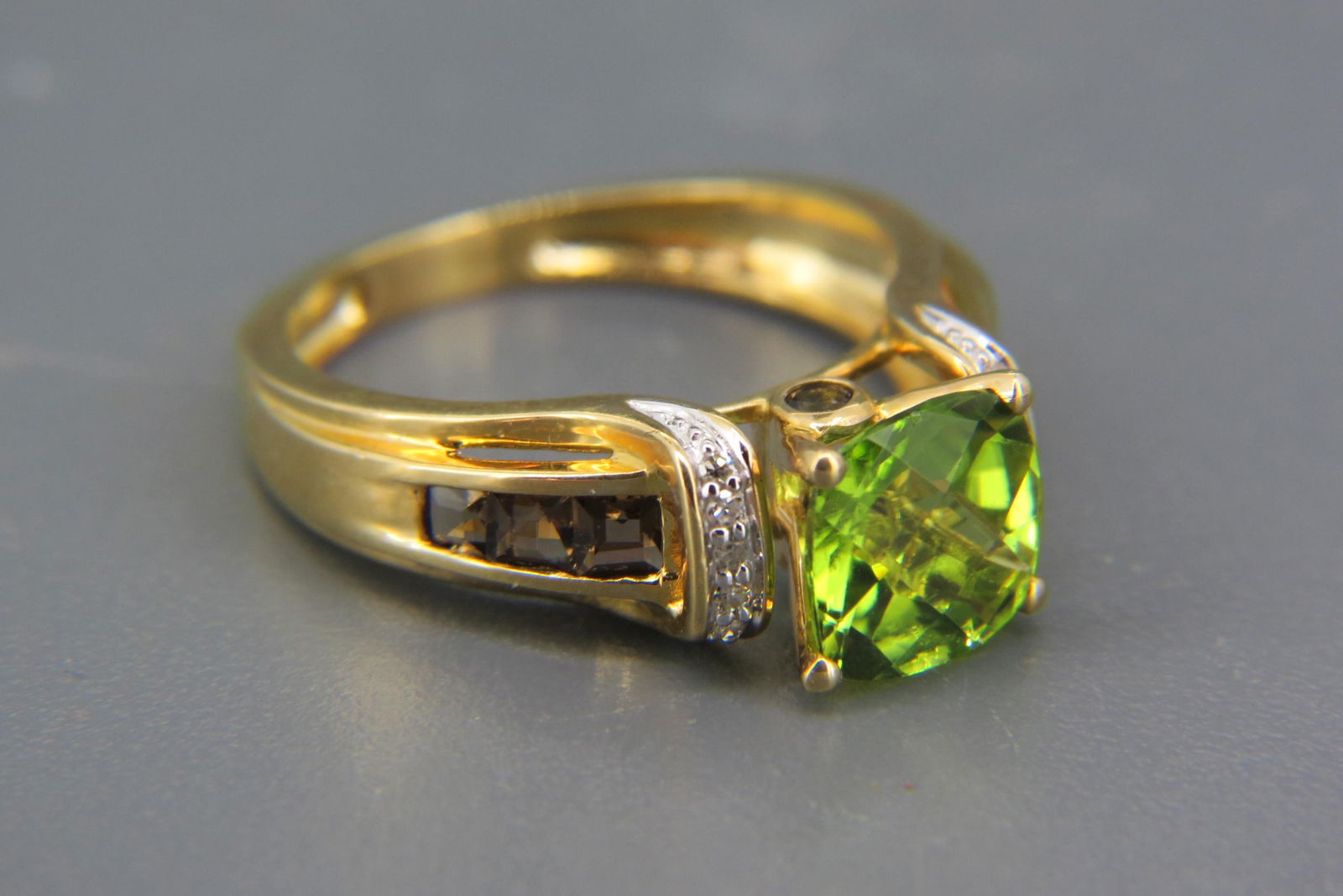 Peridot, Diamond & Smokey Quartz Ring, (1 of 6)