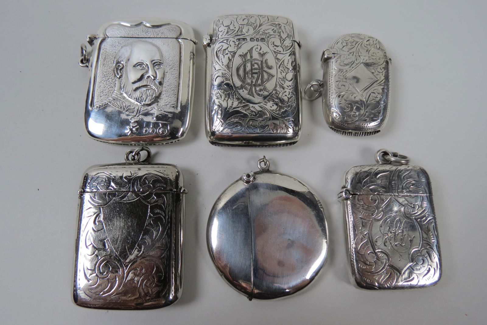 6 English Sterling Silver Match Safes & Vestas, (1 of 10)