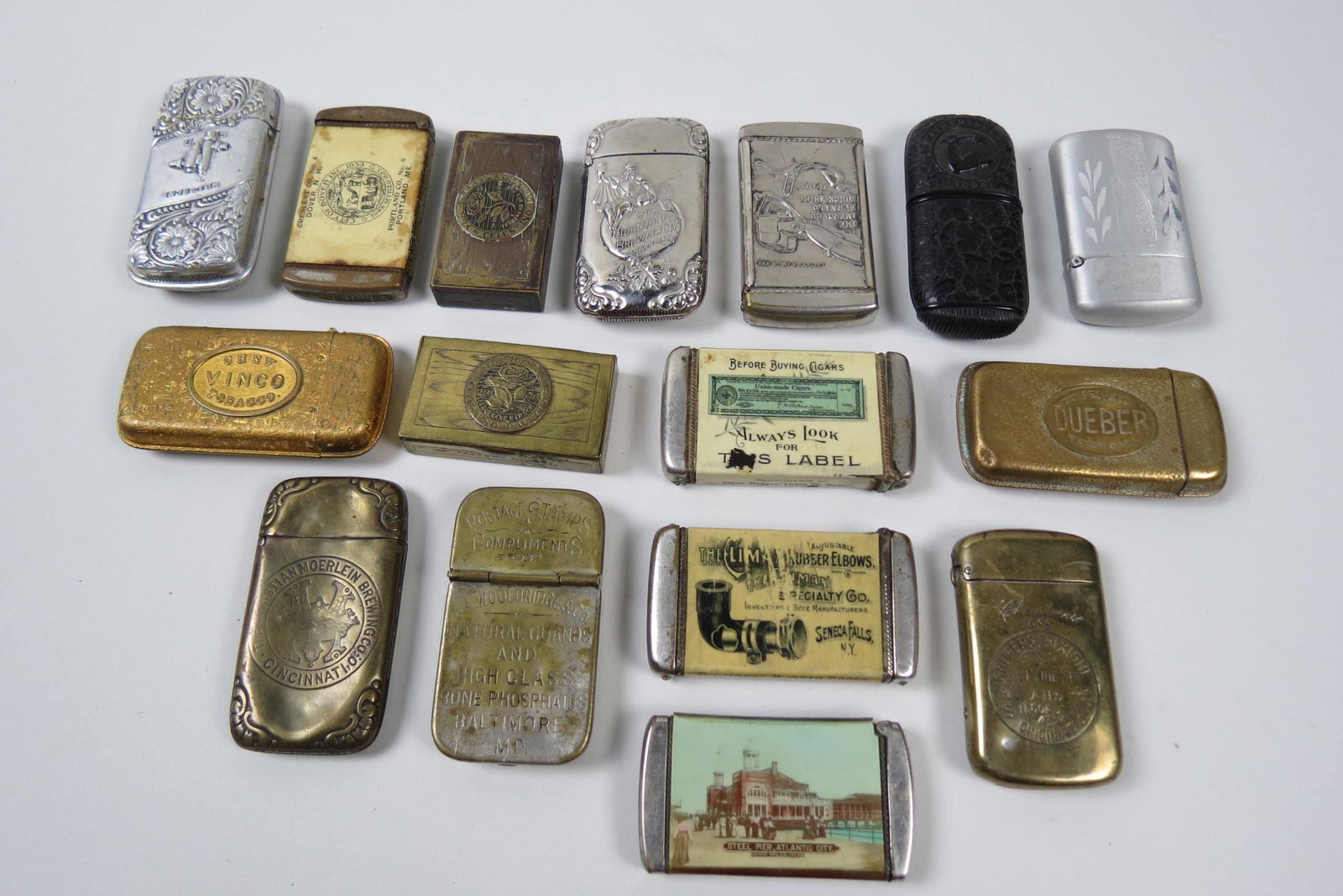 16 Antique Match Safes or Vestas with Advertising, (1 of 20)