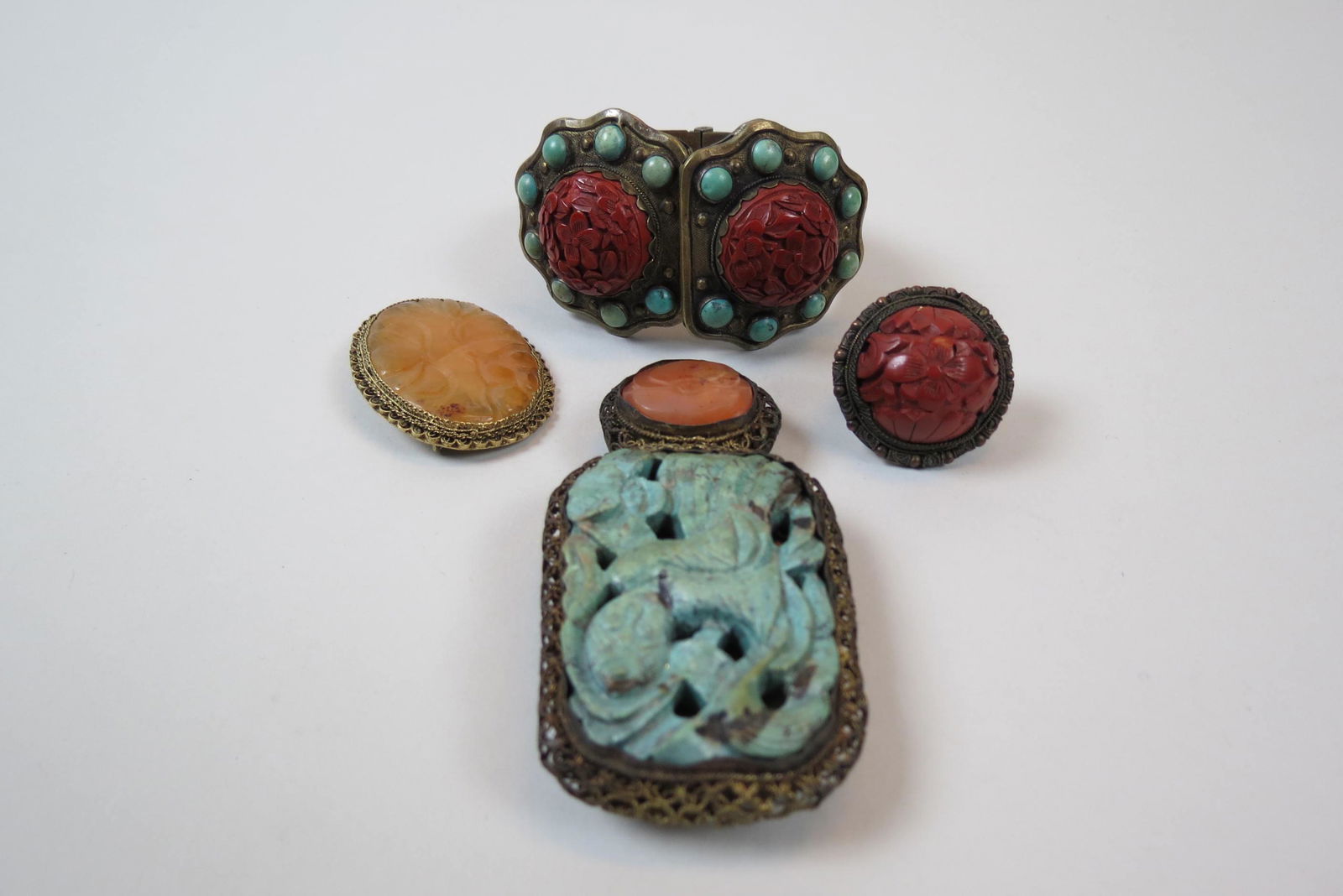 4 pcs. Carved Chinese Jewelry, (1 of 12)