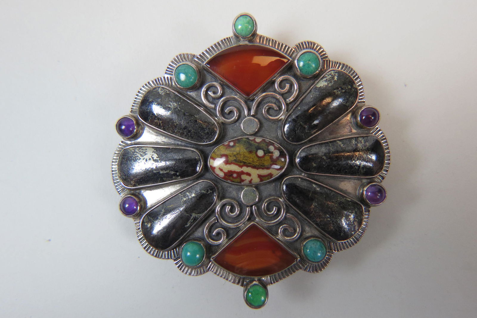 Gem Set Sterling Silver Belt Buckle, (1 of 7)