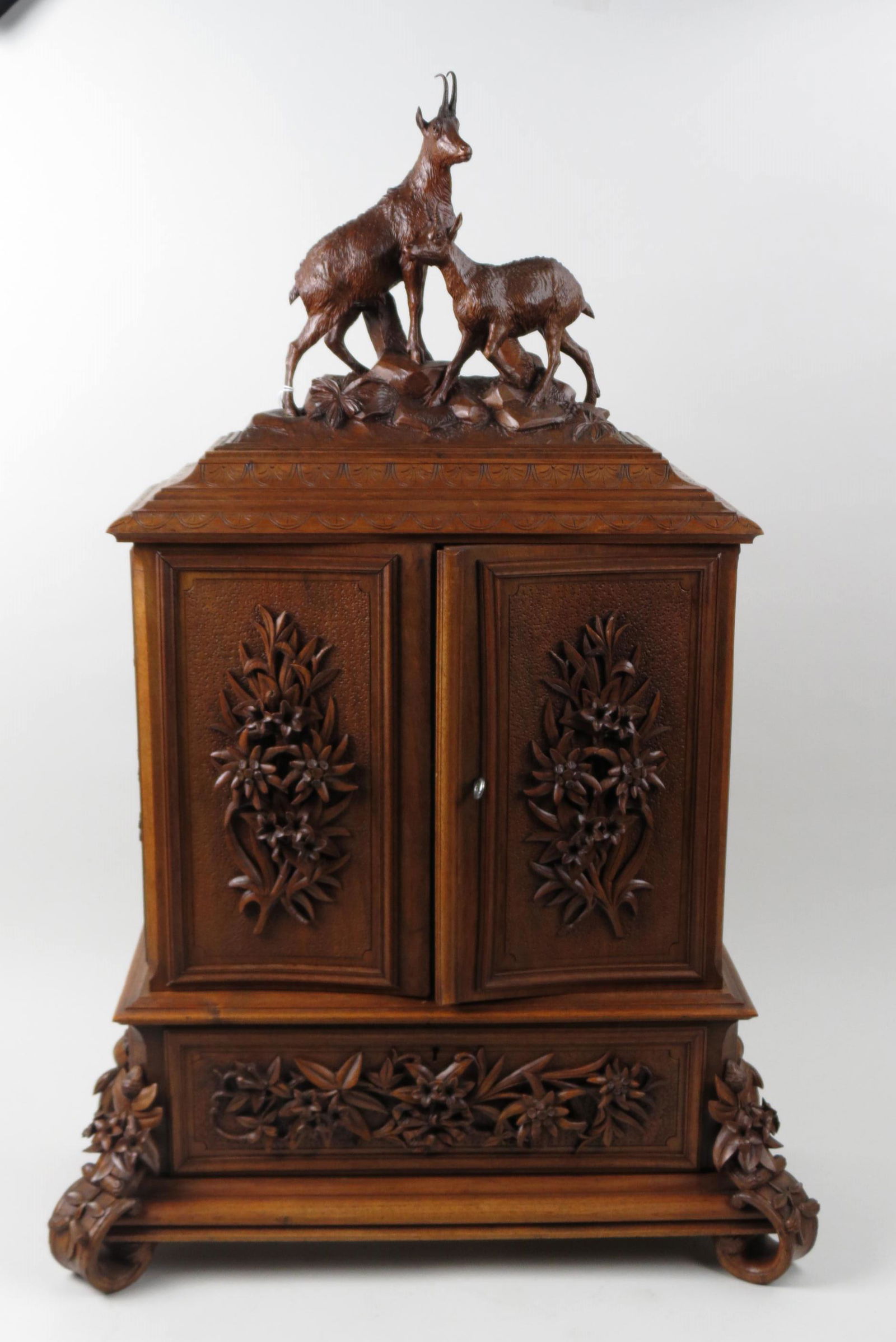 Antique Swiss Carved Wooden Jewelry Cabinet, (1 of 11)