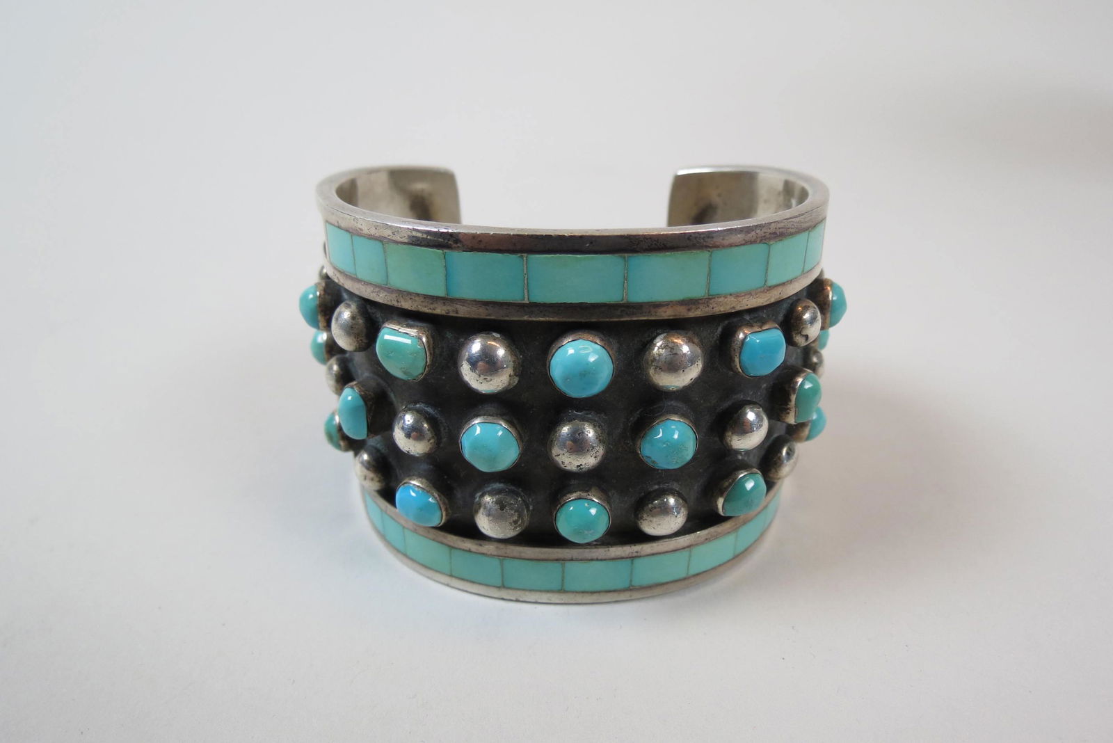 Zuni Turquoise Sterling Bracelet, signed, (1 of 6)