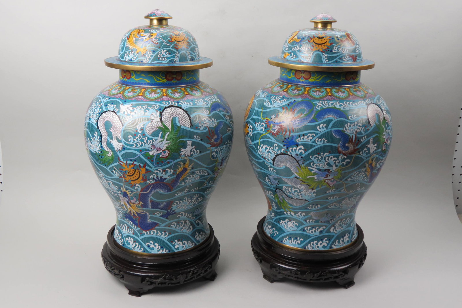 Pair of Large Chinese Cloisonne Palace Urns, (1 of 4)
