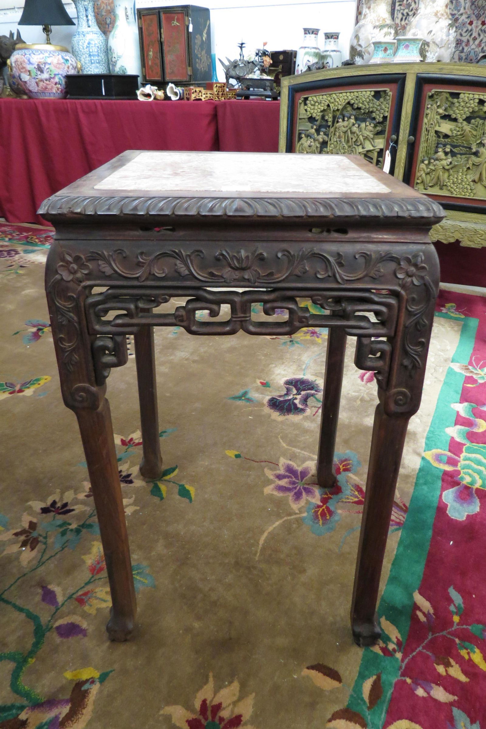 Chinese Carved Teak Stand, (1 of 3)