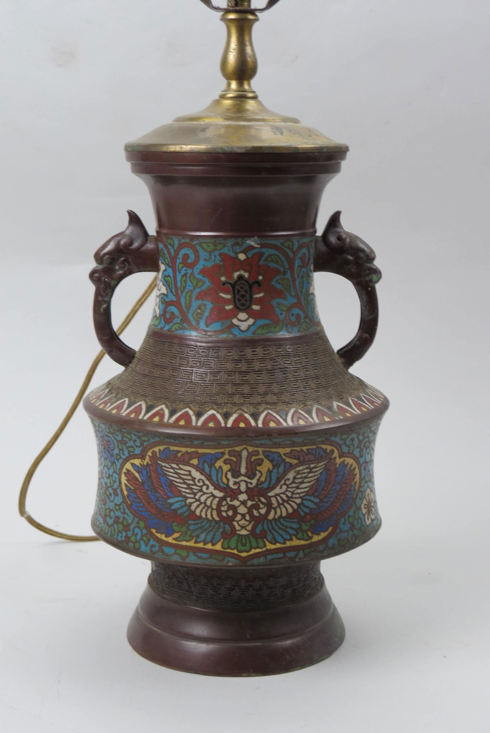 Japanese Champleve Bronze Lamp, (1 of 5)
