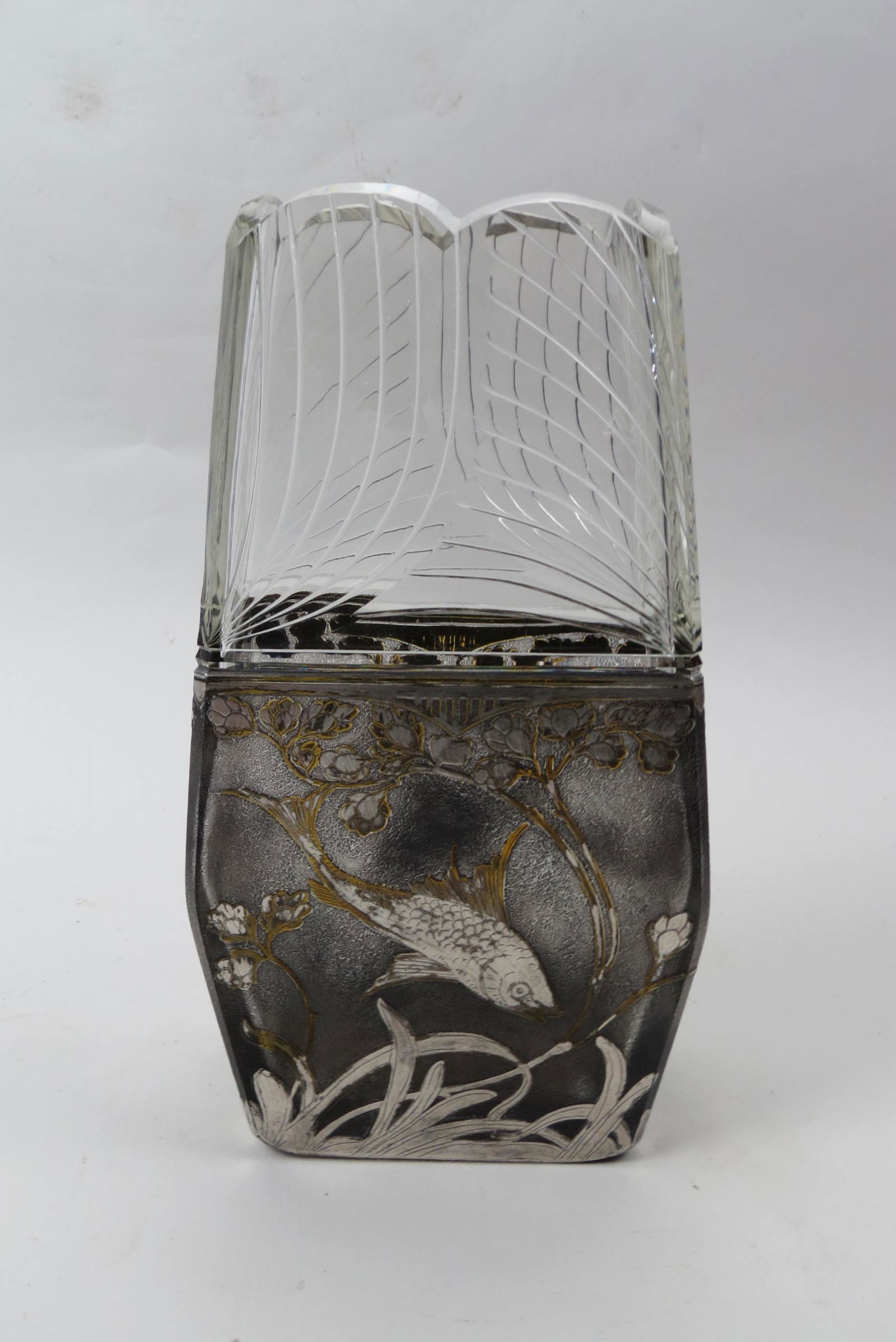 French Cameo Art Glass Vase Art Deco Silver & Cut, (1 of 6)