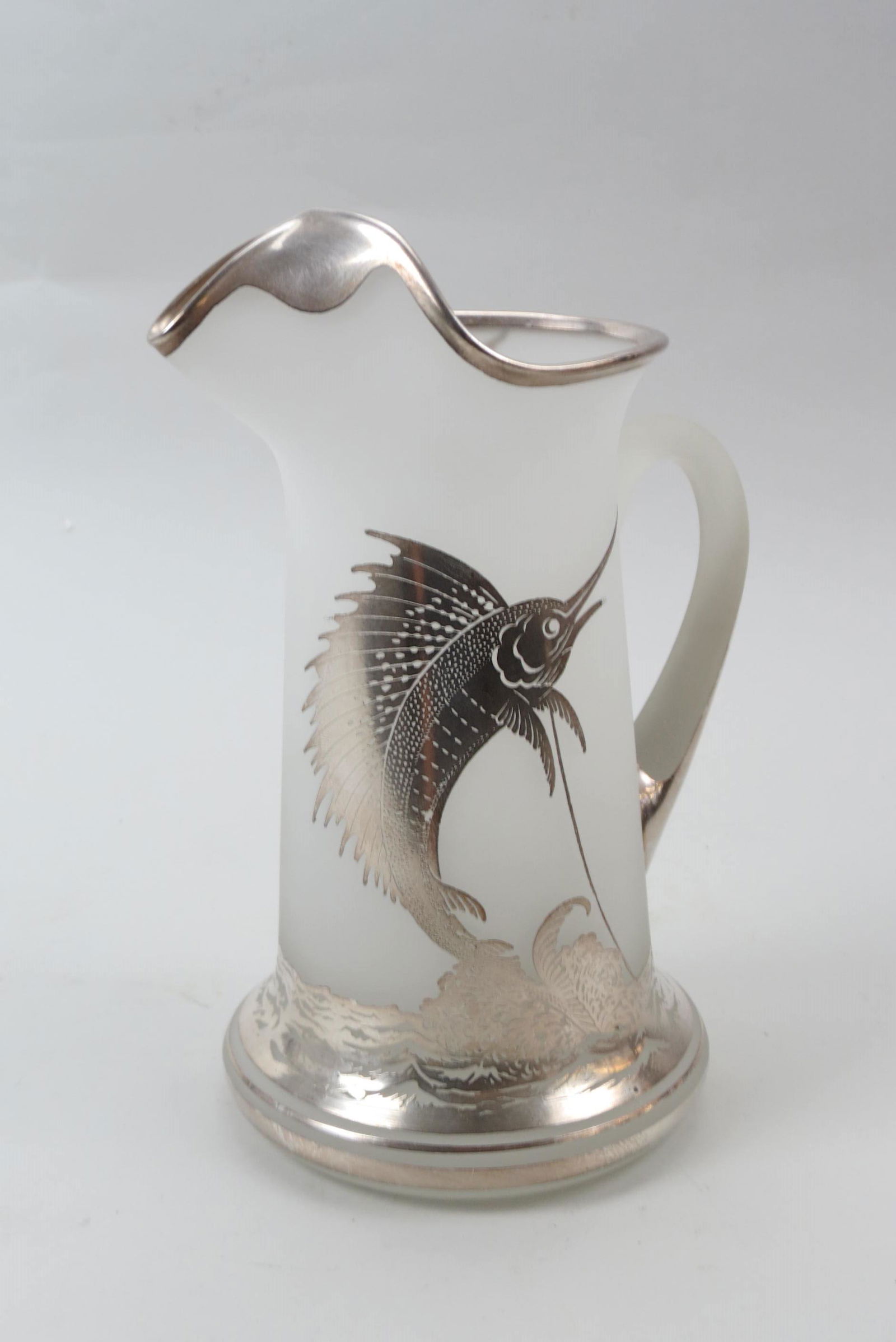 Silver Overlay Satin Glass Pitcher, (1 of 5)